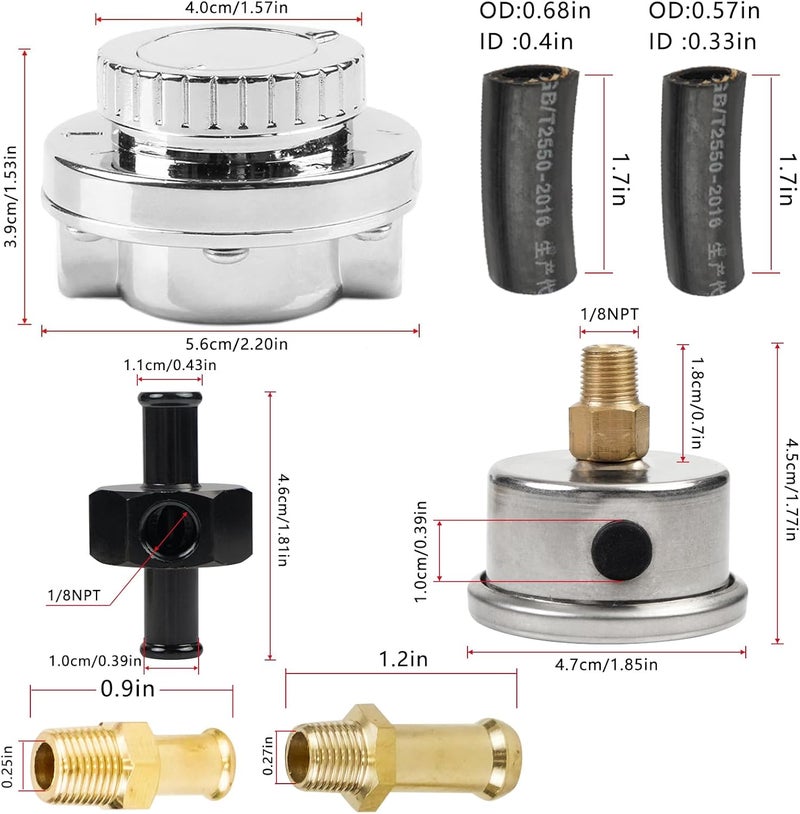 YESHMA منظم ضغط الوقود العالمي 1-5 PSI مع مقياس قابل للتعديل يدويًا للكربوراتور من سبائك الزنك مع توصيلات 5/16 3/8 - Image 5